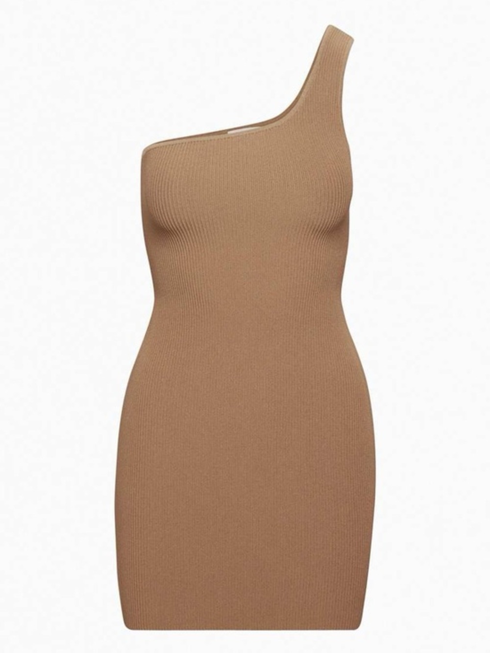 Aritzia Babaton Mini Dress Sculpt Knit One-Shoulder Medium Brown Cocktail